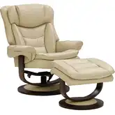 Lennox Swivel Pedestal Recliner with Ottoman in Townsend Cream Top-Grain Leather